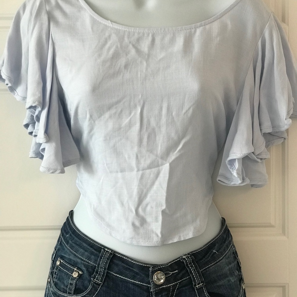 C’Isa Light Blue Women's Ruffle Sleeve Top Sz Small